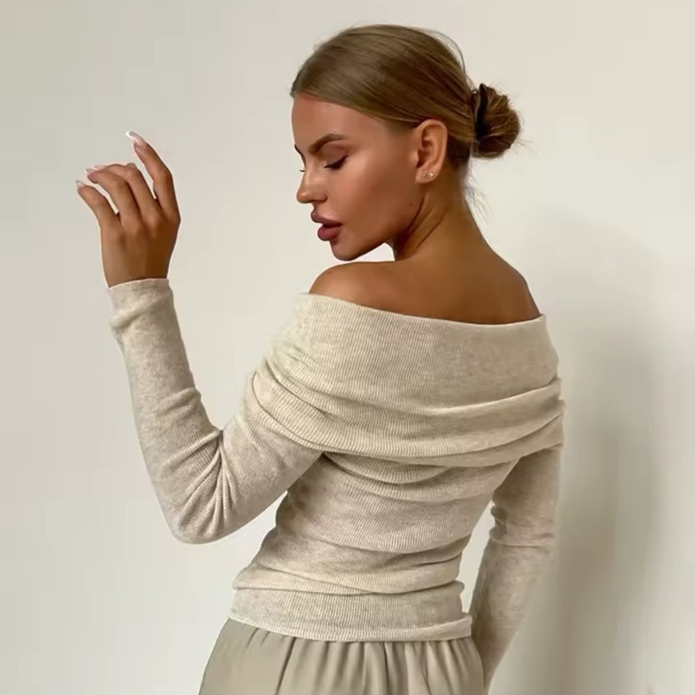 Elegant Off-Shoulder Beige Sweater